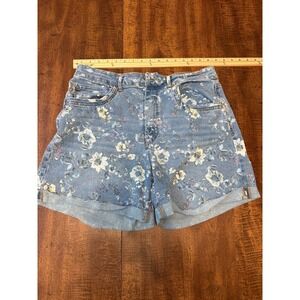 Copper Flash Womens Floral Denim Jean Shorts Blue Medium Wash Cuffed Size 12